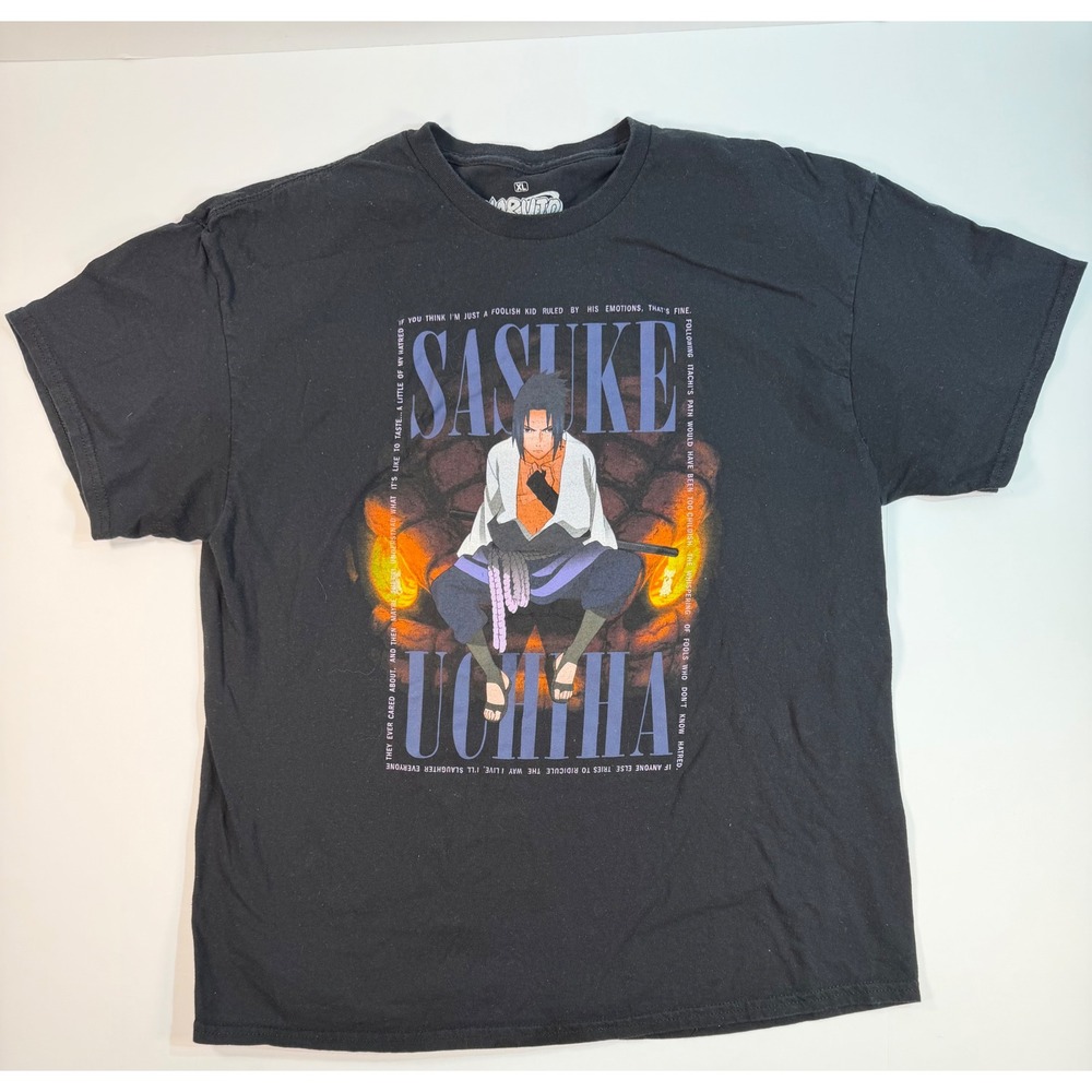 Naruto Shippuden Sasuke Uchiha Graphic T-Shirt Mens XL Black Anime Tee